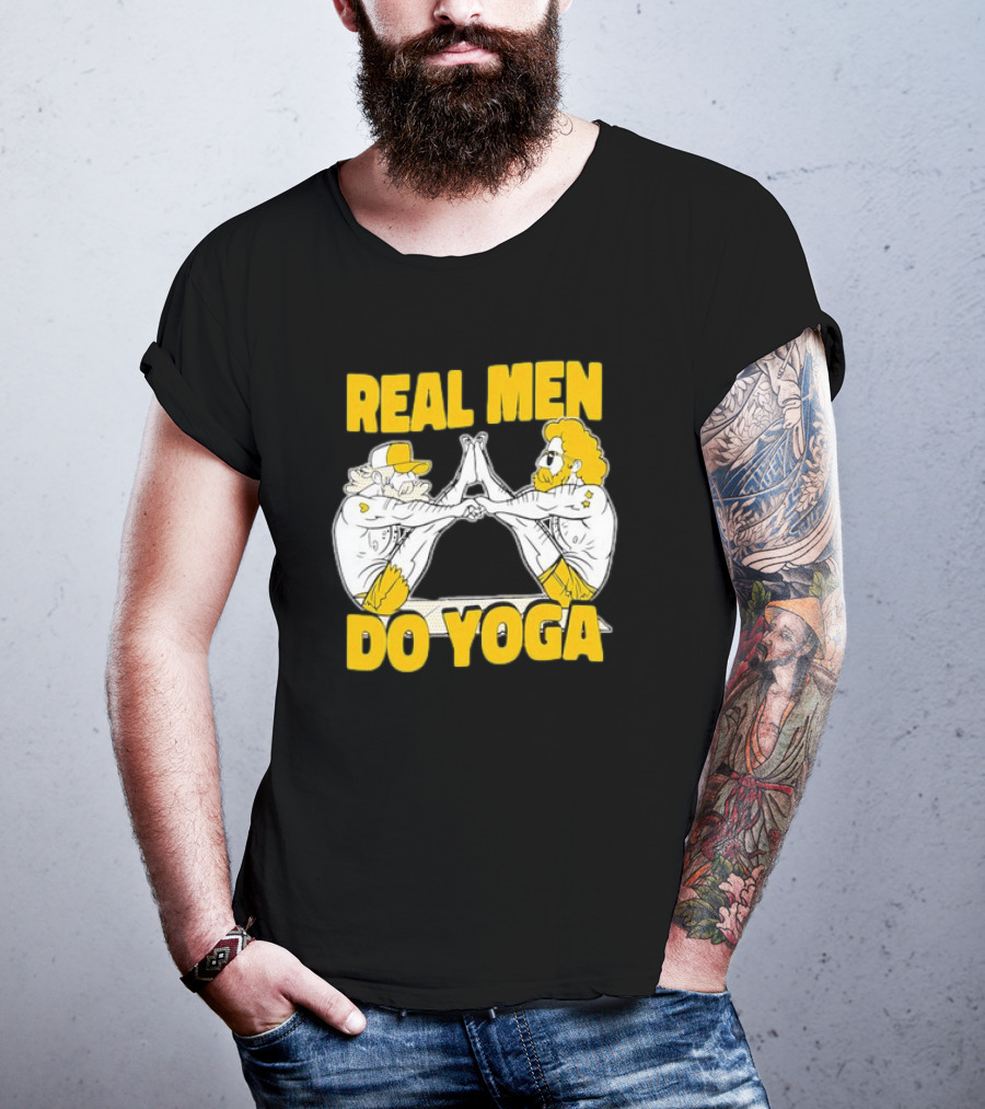 Real Men Do Yoga Cartoon Exercise Training T-Shirt