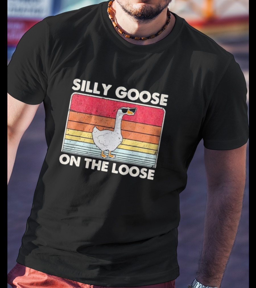 Silly Goose On The Loose Retro Sunglasses Vintage Stripes T-Shirt