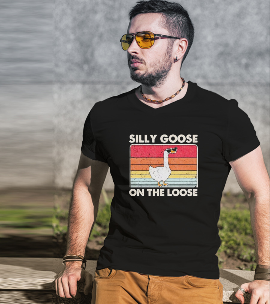 Silly Goose On The Loose Retro Sunglasses Vintage Stripes T-Shirt