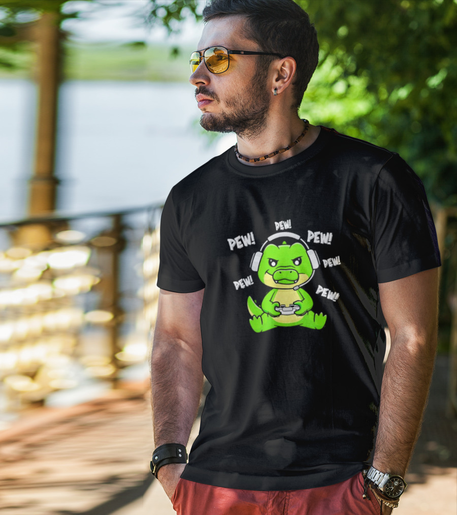Alligator Crocodile Gamer Pew Pew Pew Headset Controller T-Shirt