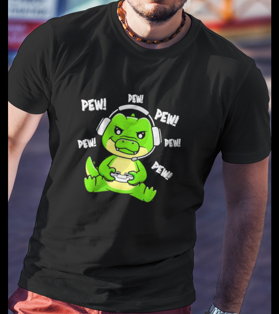 Alligator Crocodile Gamer Pew Pew Pew Headset Controller T-Shirt
