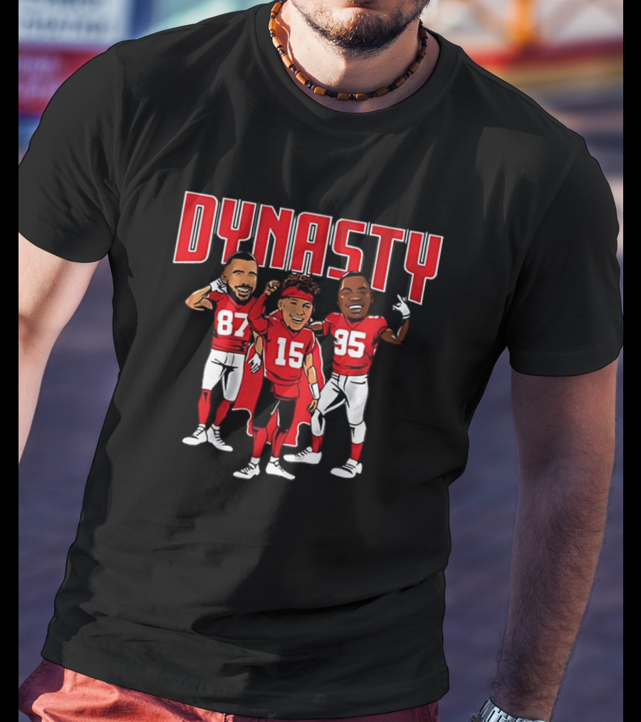 Mahomes Kelce Jones 87 15 95 Dynasty Kansas City Caricatures T-Shirt
