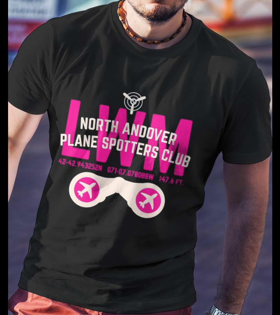 North Andover Plane Spotters Club LWM Coordinates Aviation Enthusiast T-Shirt
