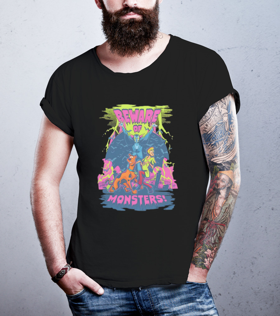 Beware Of Monsters Scooby Doo And Shaggy In Haunted Scene T-Shirt
