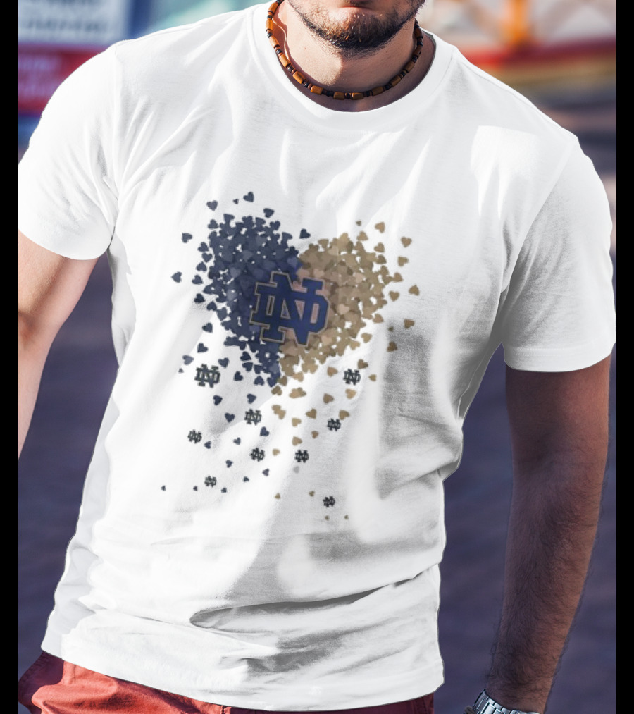 Heart Full Of Notre Dame Fighting Irish ND Logo And Blue Gold Hearts T-Shirt