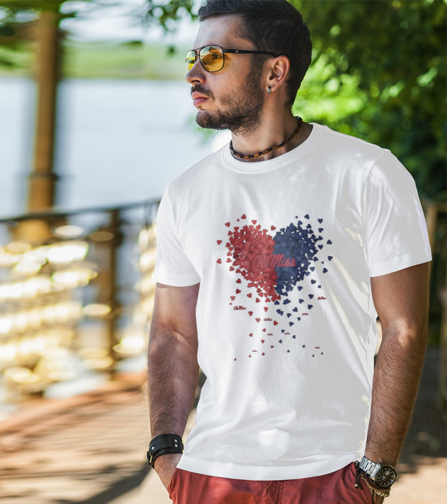 Ole Miss Heart Design With Red And Blue Hearts T-Shirt