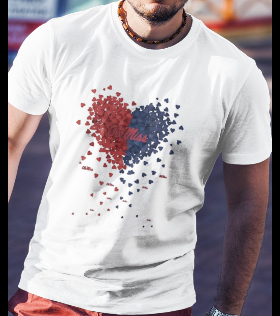 Ole Miss Heart Design With Red And Blue Hearts T-Shirt