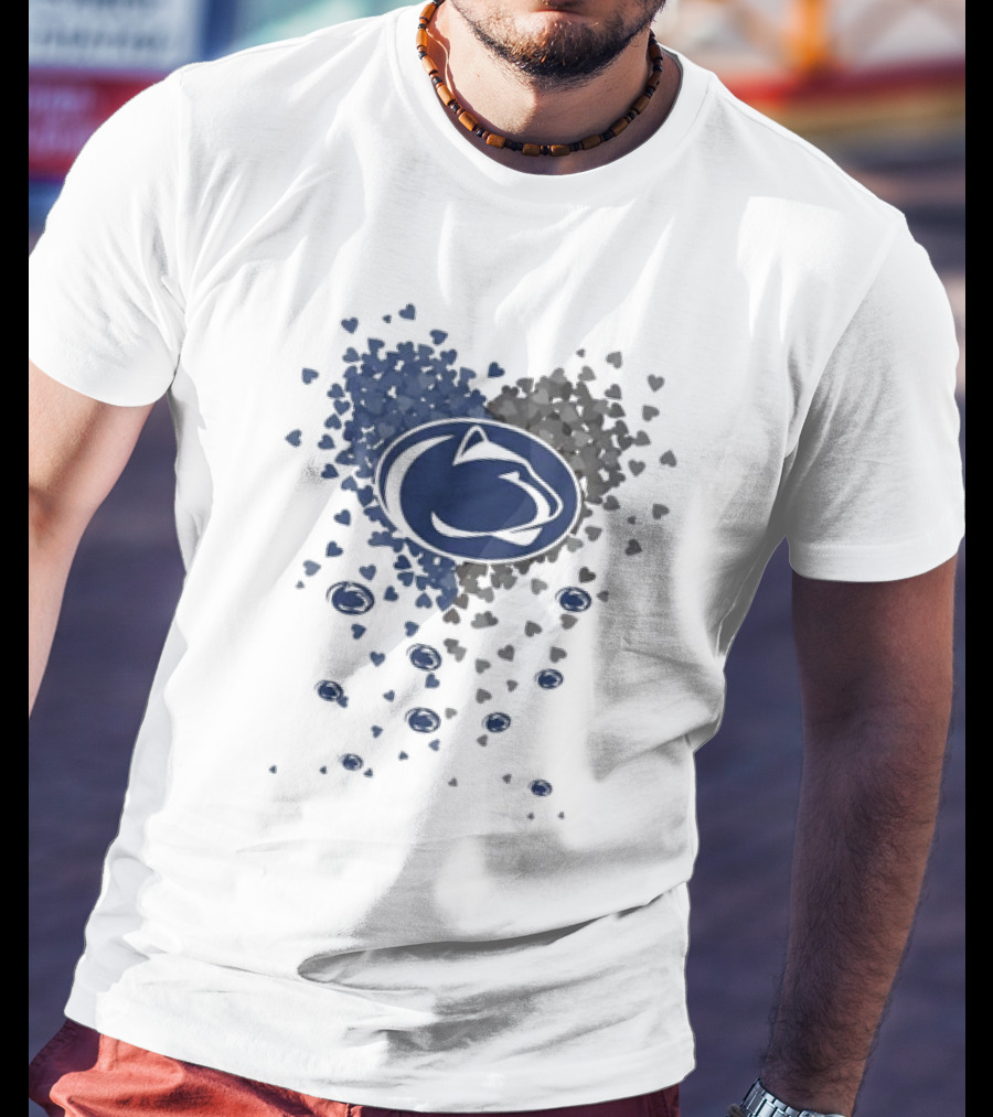 Heart Full Of Penn State Nittany Lions Pride Blue And Gray Logo Hearts T-Shirt