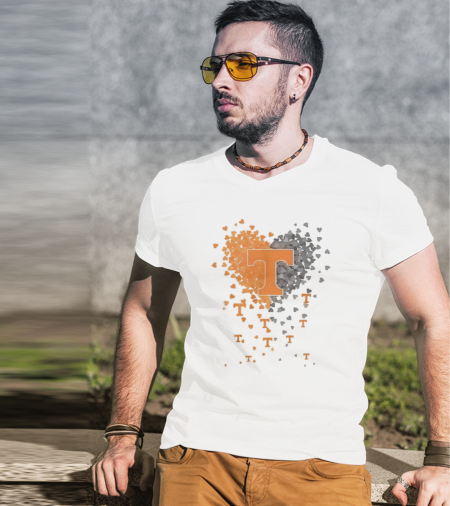 Heart Of Tennessee T With Orange And Gray Hearts T-Shirt