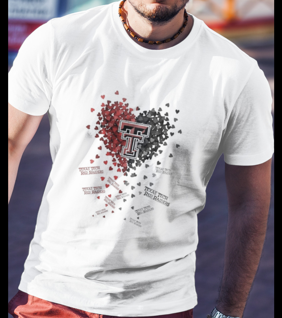 Heart Of Texas Tech Red Raiders With Iconic Double T Logo And Hearts T-Shirt