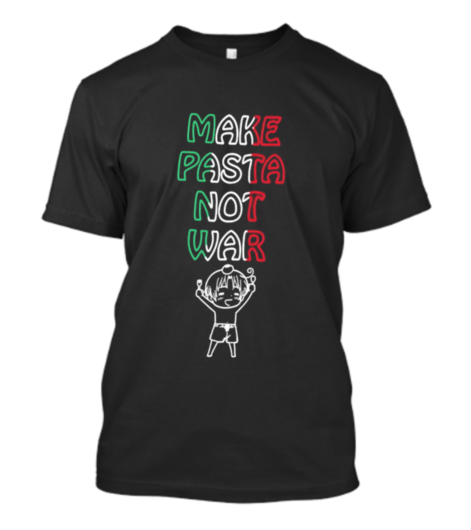 MAKE PASTA NOT WAR Funny Cartoon Character T-Shirt