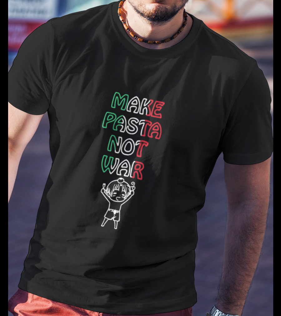 MAKE PASTA NOT WAR Funny Cartoon Character T-Shirt
