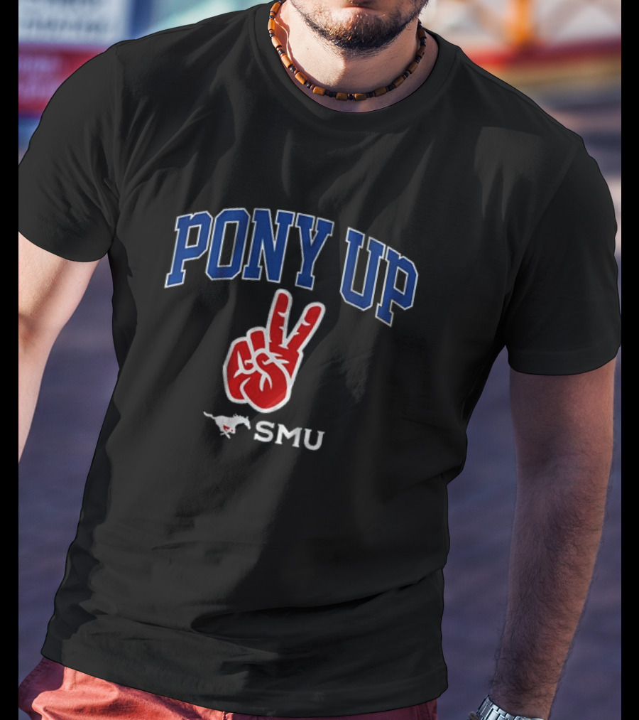SMU Mustangs Pony Up Victory Hand Gesture T-Shirt