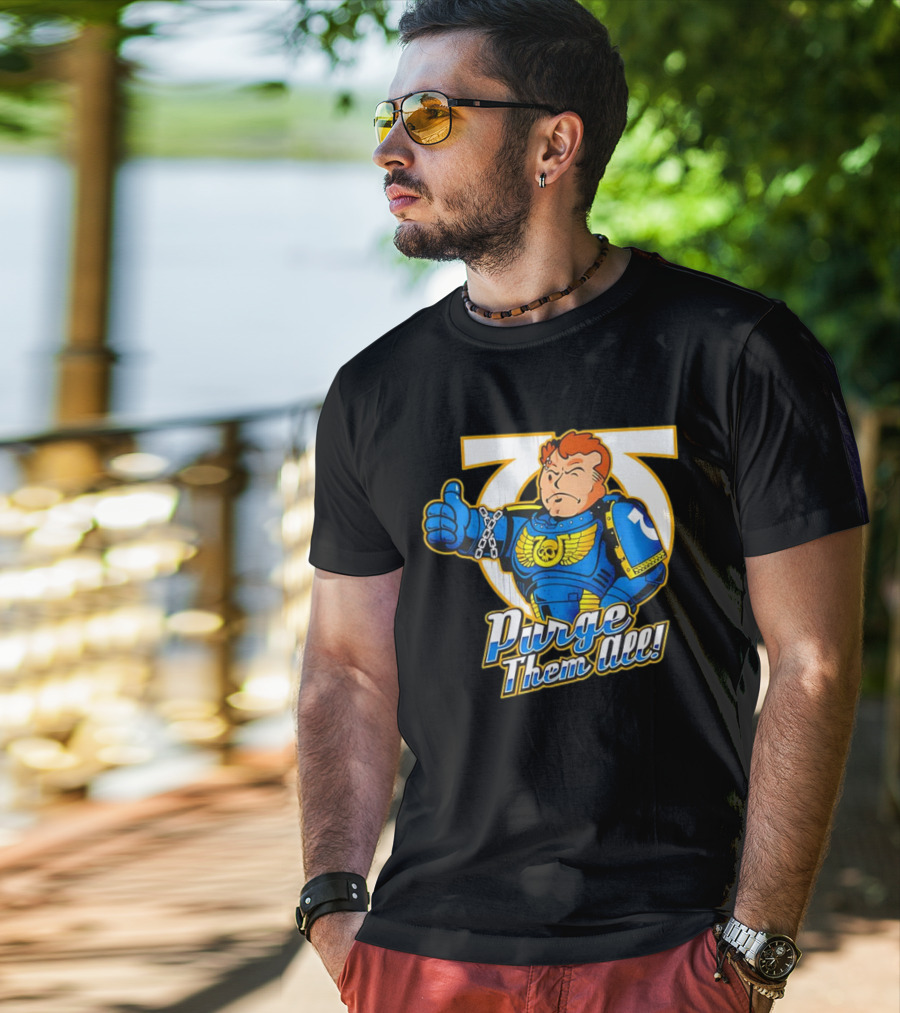 Demetrian Titus Warhammer 40K X Vault Boy Purge Them All Iconic Crossover Mashup T-Shirt