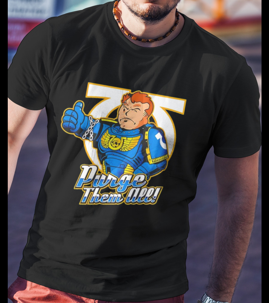 Demetrian Titus Warhammer 40K X Vault Boy Purge Them All Iconic Crossover Mashup T-Shirt