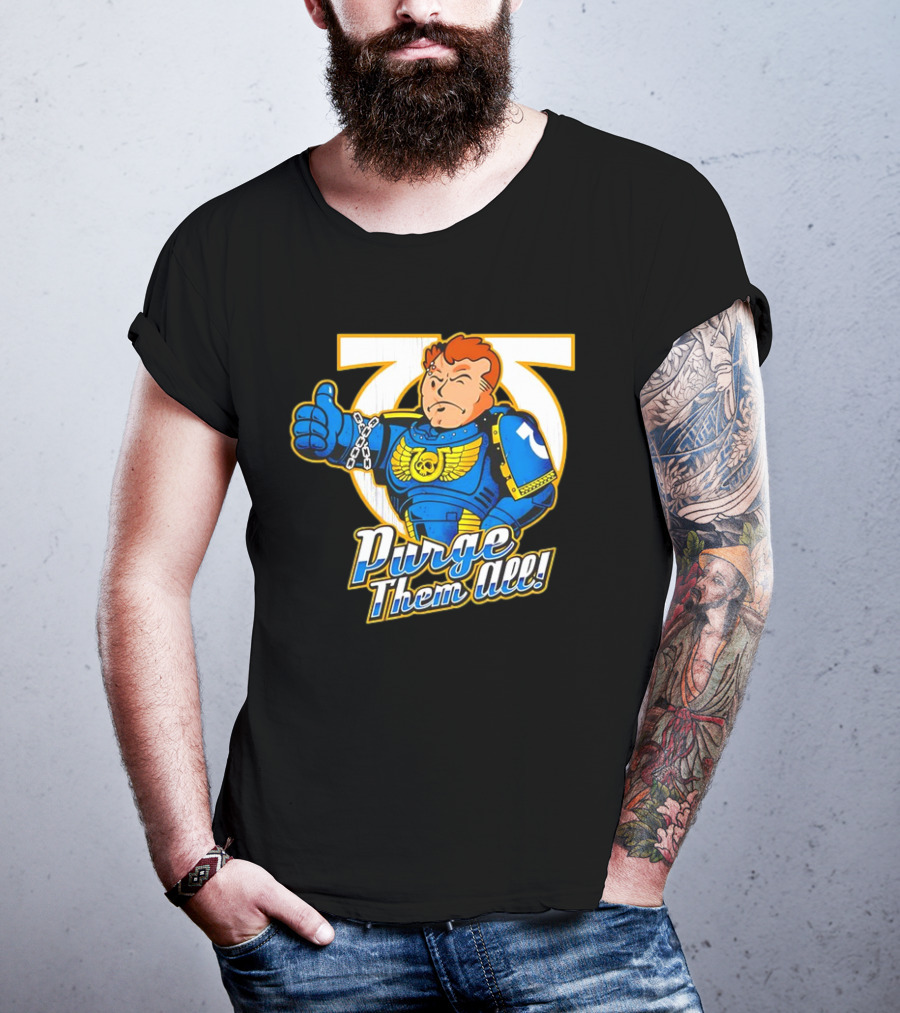 Demetrian Titus Warhammer 40K X Vault Boy Purge Them All Iconic Crossover Mashup T-Shirt
