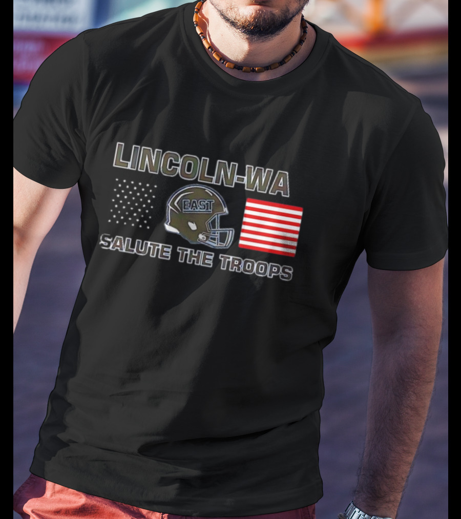 Lincoln-Way East Salute The Troops Helmet American Flag T-Shirt