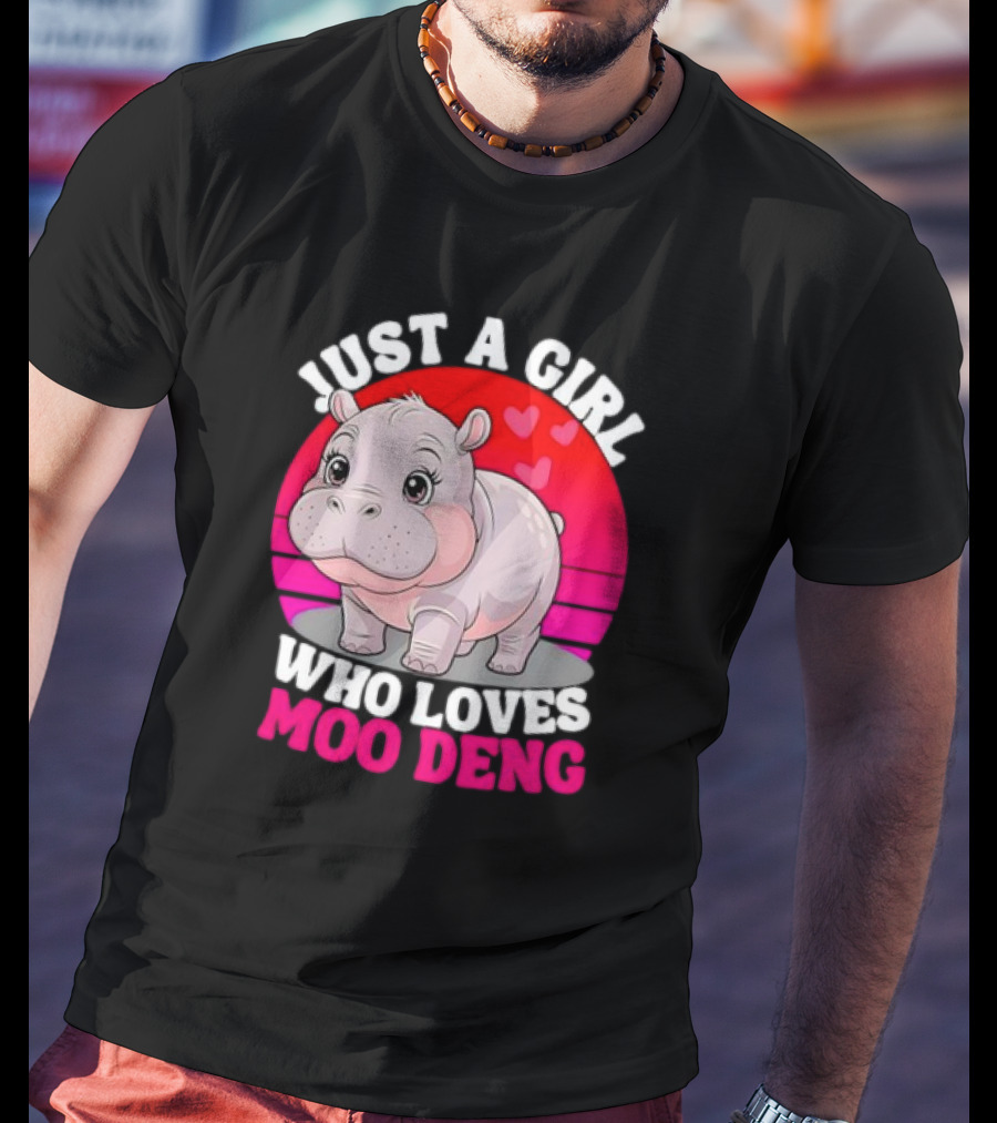 Just A Girl Who Loves Moo Deng Cute Baby Hippo Retro T-Shirt