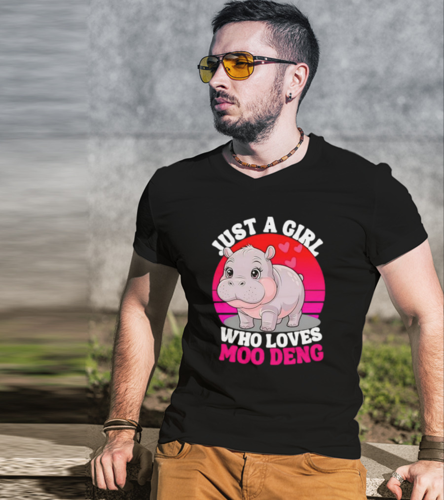 Just A Girl Who Loves Moo Deng Cute Baby Hippo Retro T-Shirt