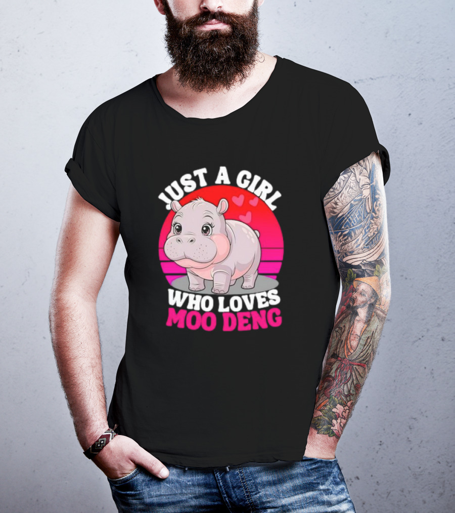 Just A Girl Who Loves Moo Deng Cute Baby Hippo Retro T-Shirt