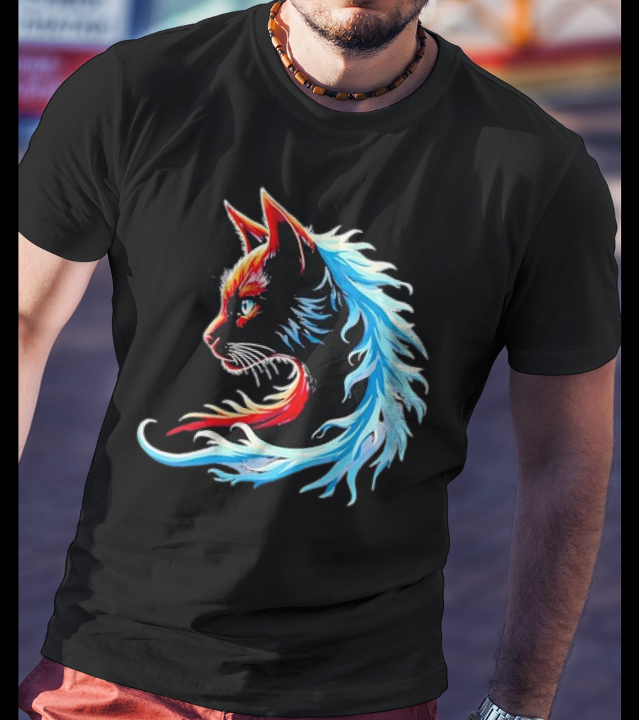 Retro Blue Cat Wave Cat Ladies Cat Lover T-Shirt