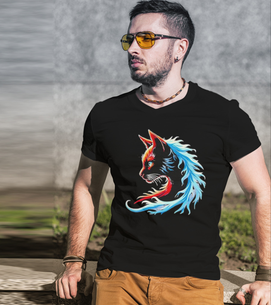 Retro Blue Cat Wave Cat Ladies Cat Lover T-Shirt