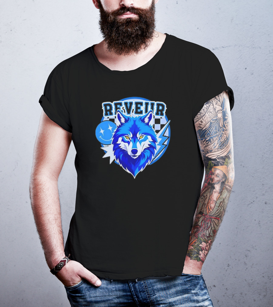 Reveur Blue Wolf Checkered Dreamers Emblem T-Shirt