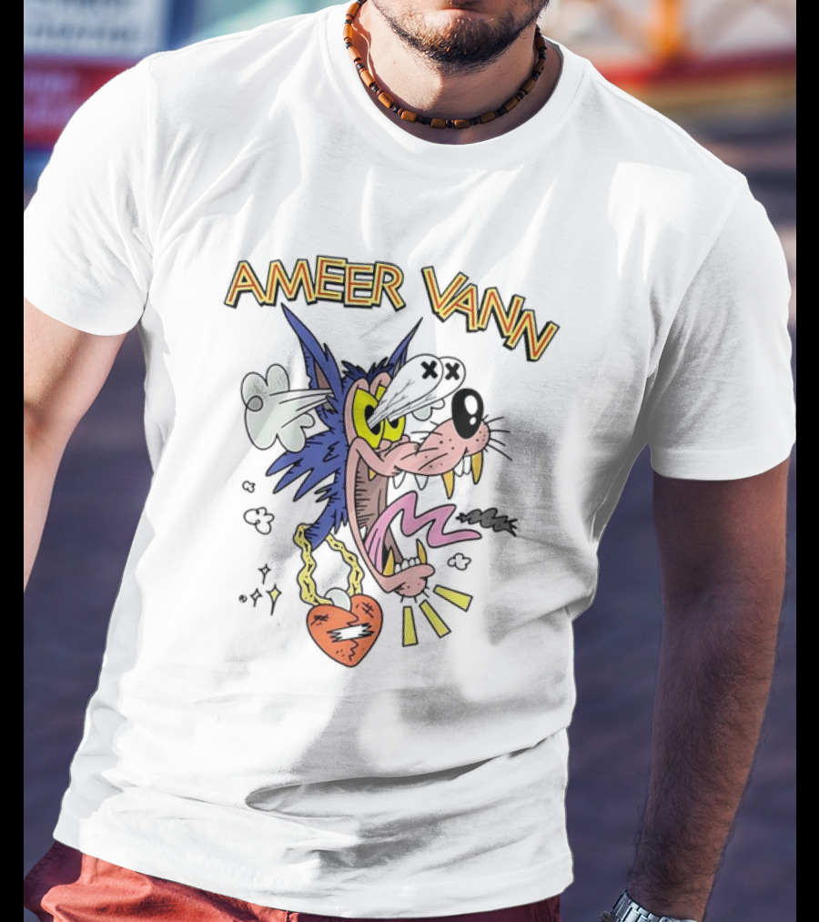 Ameer Vann Cartoon Wolf Heart Necklace T-Shirt