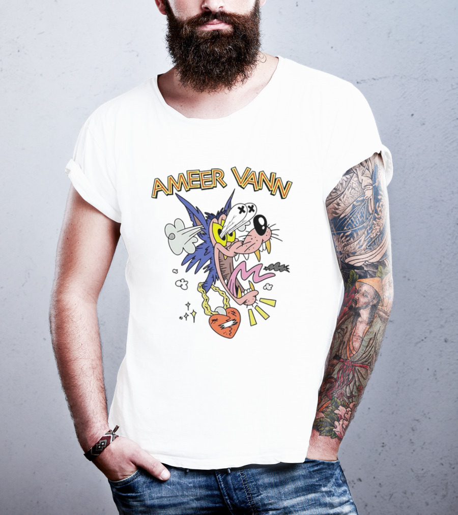 Ameer Vann Cartoon Wolf Heart Necklace T-Shirt