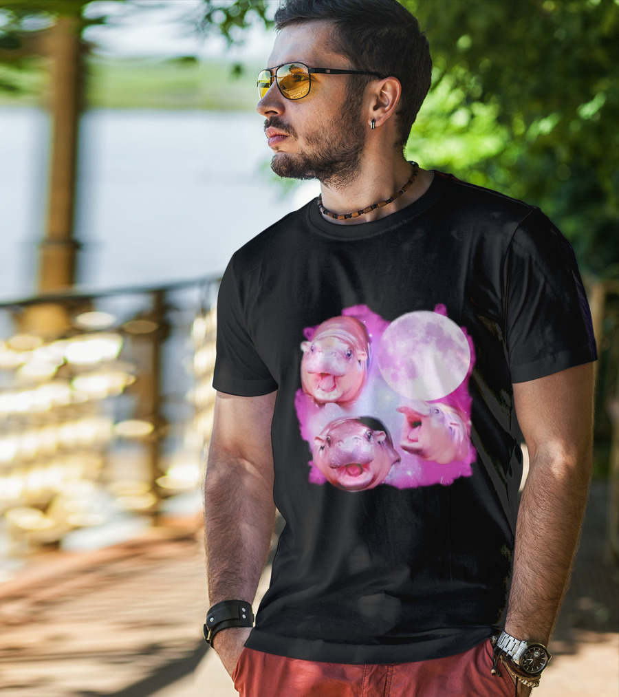 Cute Moo Deng Pink Moon Trio T-Shirt