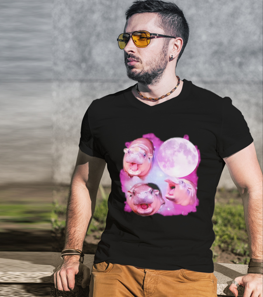 Cute Moo Deng Pink Moon Trio T-Shirt