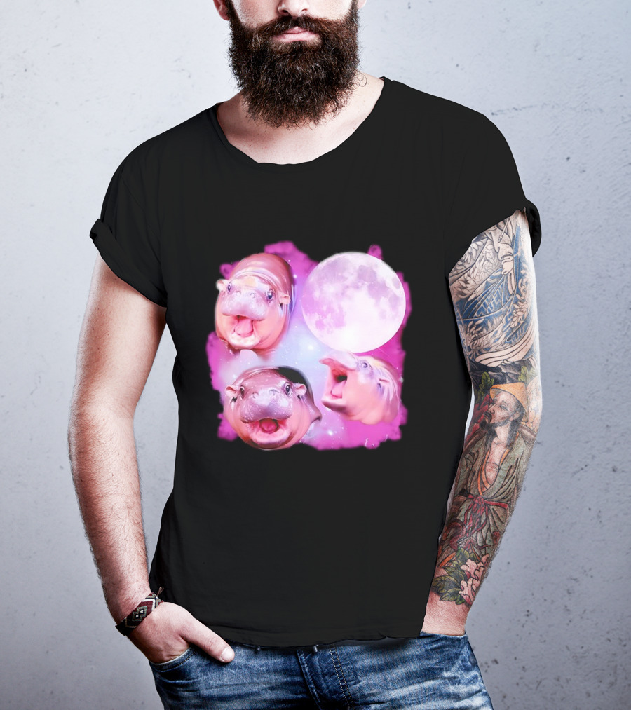 Cute Moo Deng Pink Moon Trio T-Shirt