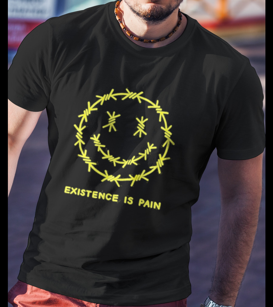 Existence Is Pain Barbed Wire Smile Icon T-Shirt