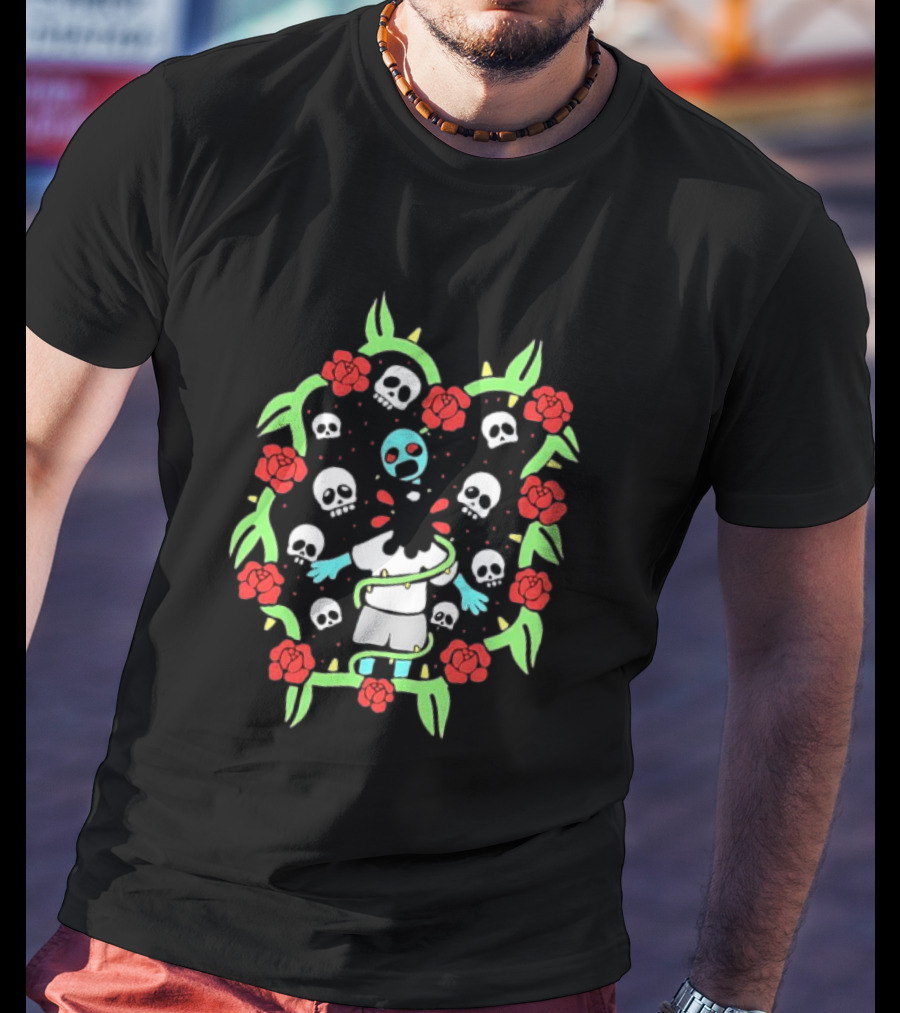 Zombie Surrounded By Roses And Skulls T-Shirt