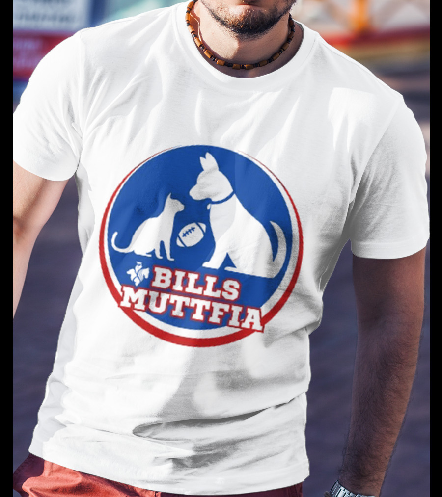 Buffalo Bills Muttfia Bills Muttfia Silhouette With Dog Cat Football T-Shirt