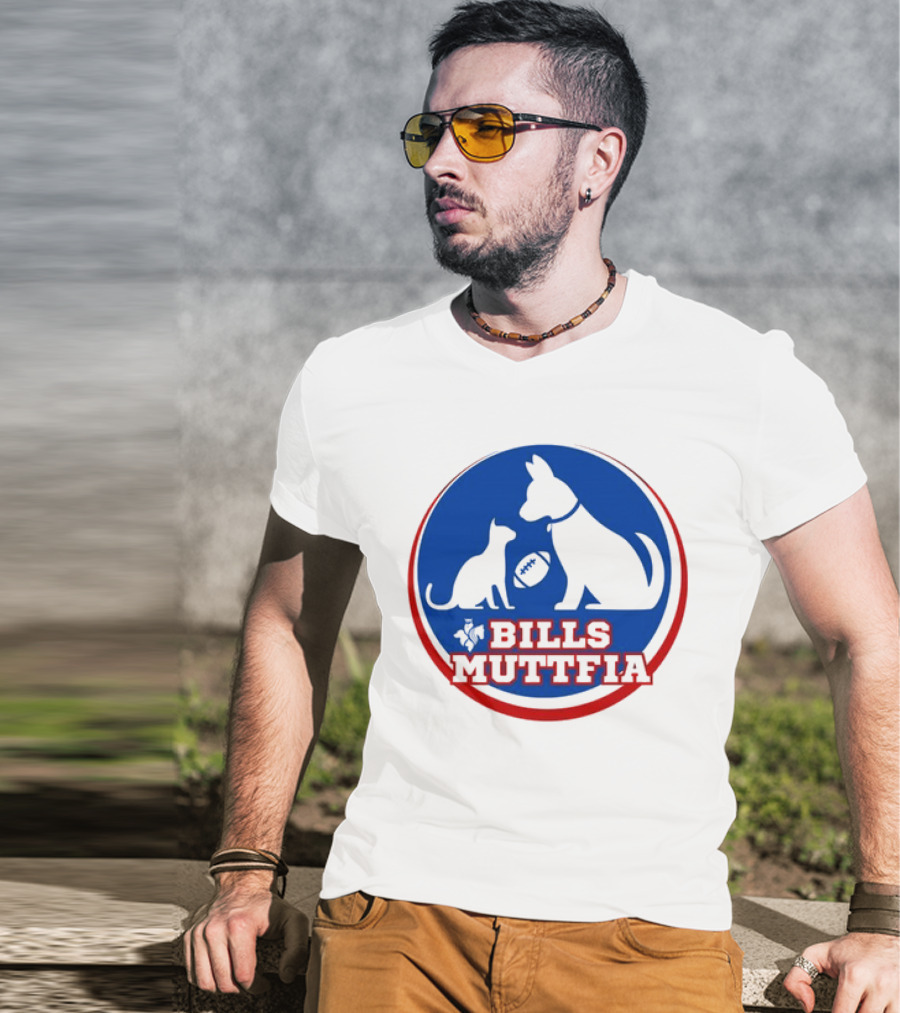 Buffalo Bills Muttfia Bills Muttfia Silhouette With Dog Cat Football T-Shirt