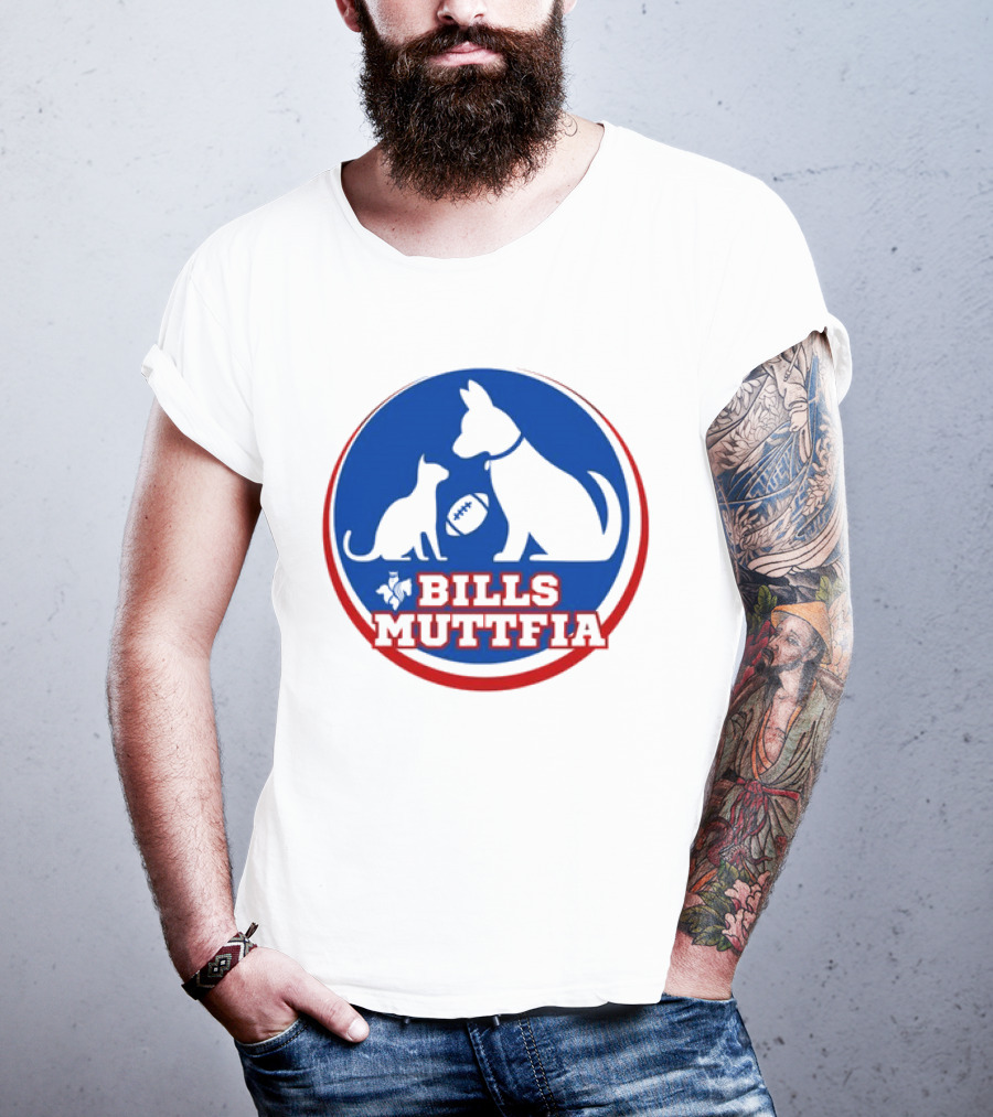 Buffalo Bills Muttfia Bills Muttfia Silhouette With Dog Cat Football T-Shirt