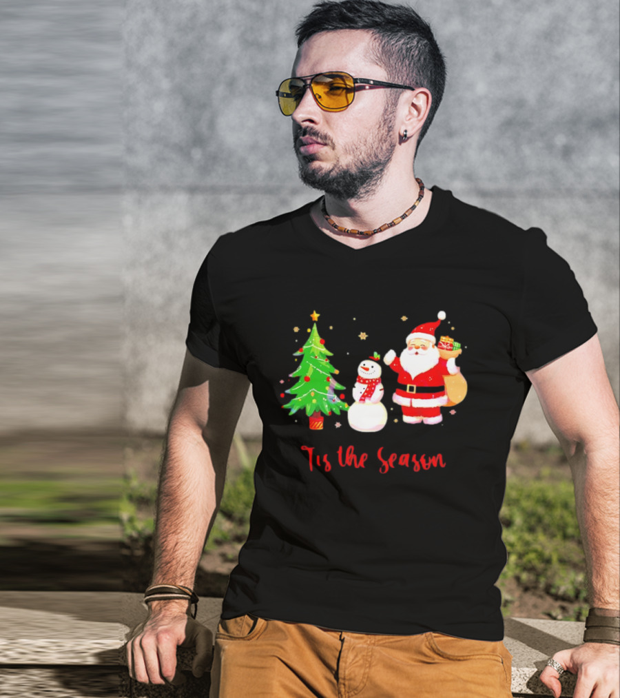 Tis The Season Santa Claus Snowman Christmas Tree T-Shirt