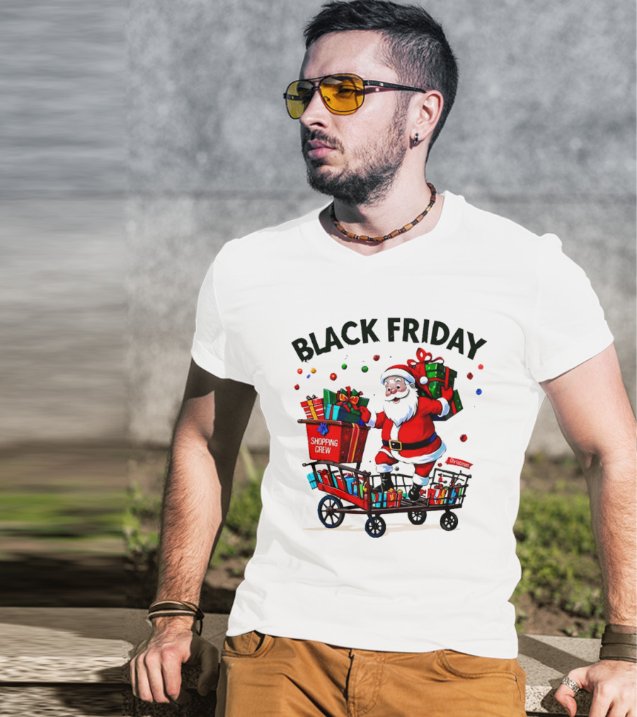 Black Friday Santa Claus Shopping Crew Funny Christmas T-Shirt