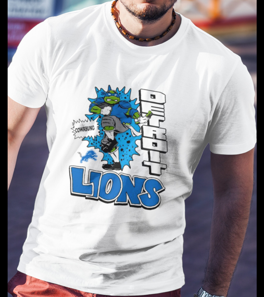 Leonardo Ninja Turtles Cowabunga Detroit Lions Football T-Shirt