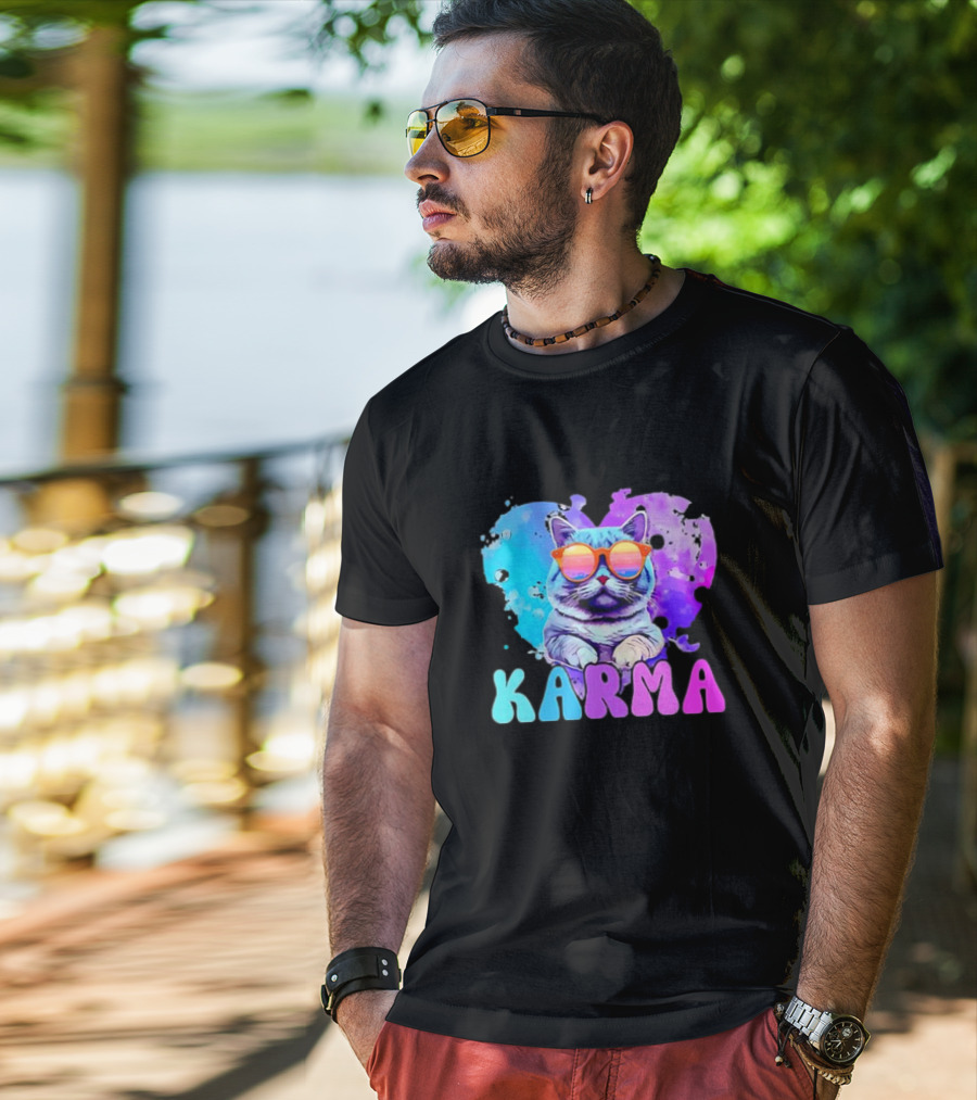 Cat Lover Karma Heart Shape Retro Sunglasses T-Shirt