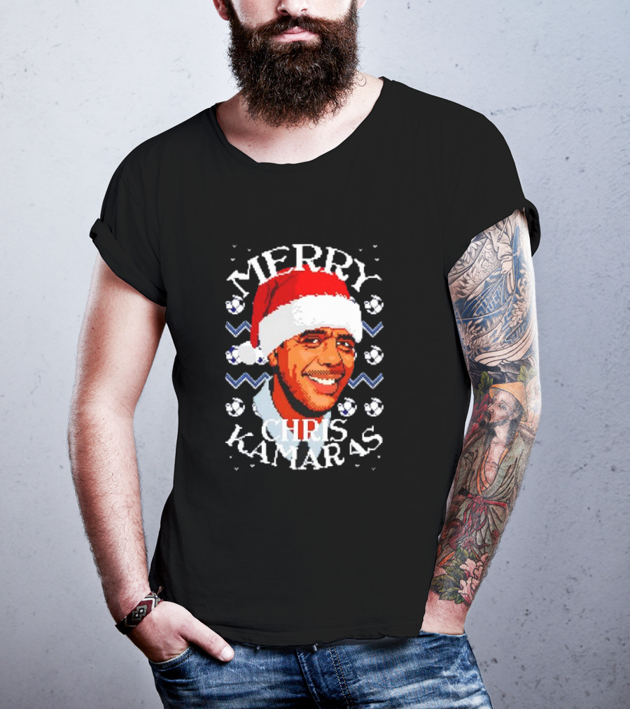 Merry Chris Kamaras Christmas Jumper Santa Hat Soccer Balls T-Shirt