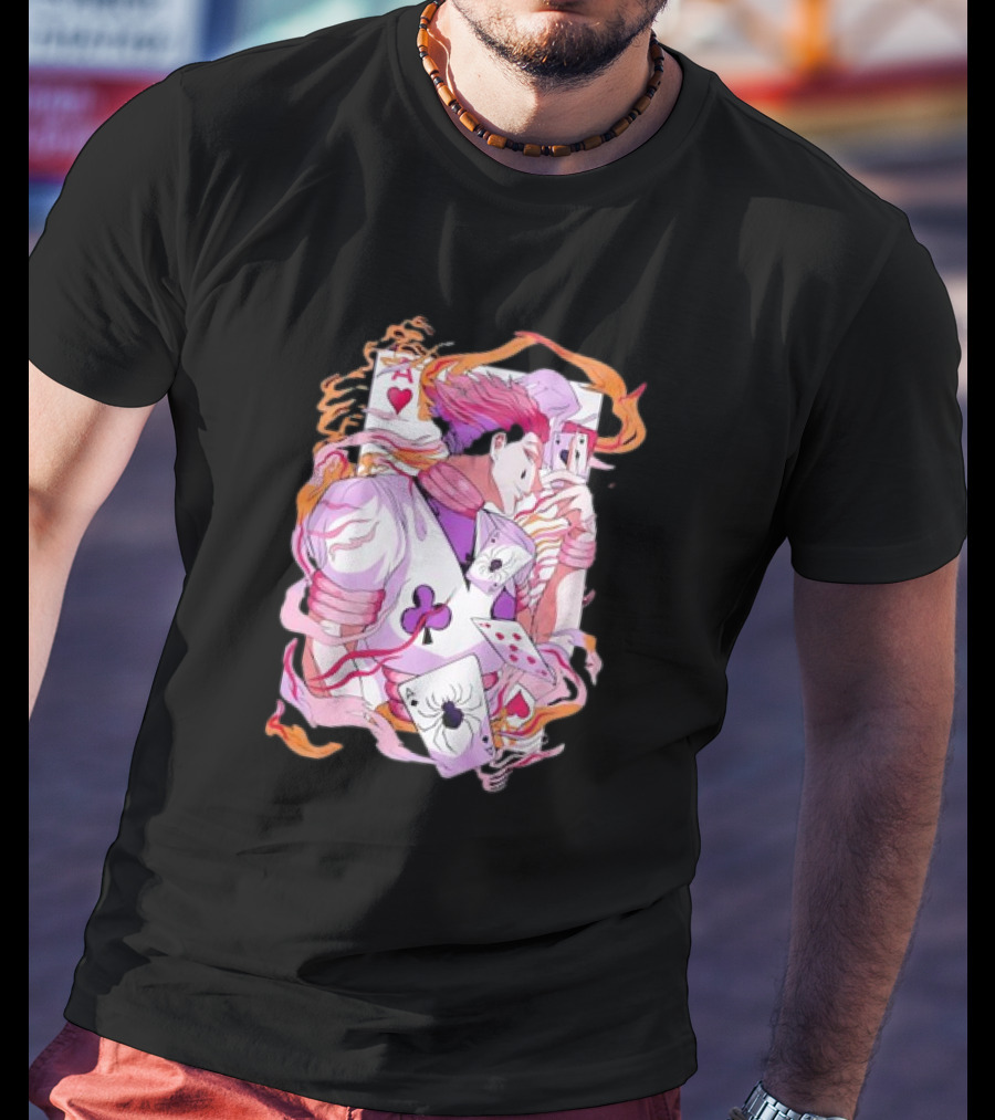 HISOKA Anime Manga Card Motif With Fiery Accents T-Shirt