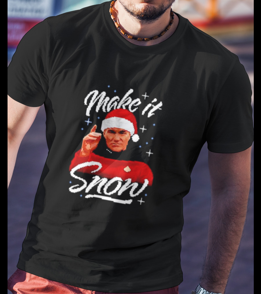 Make It Snow Christmas Jumper Santa Hat Commanding Gesture T-Shirt