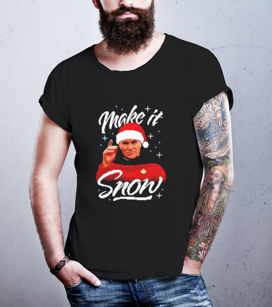 Make It Snow Christmas Jumper Santa Hat Commanding Gesture T-Shirt