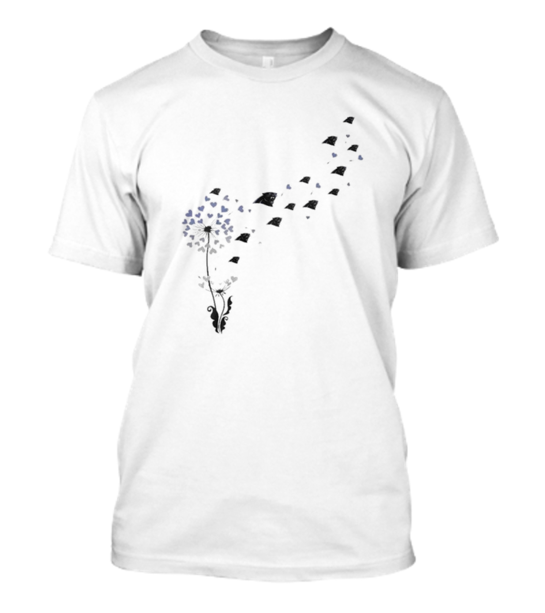 Carolina Panthers Floral Dandelion NFL Team Logo Hearts T-Shirt