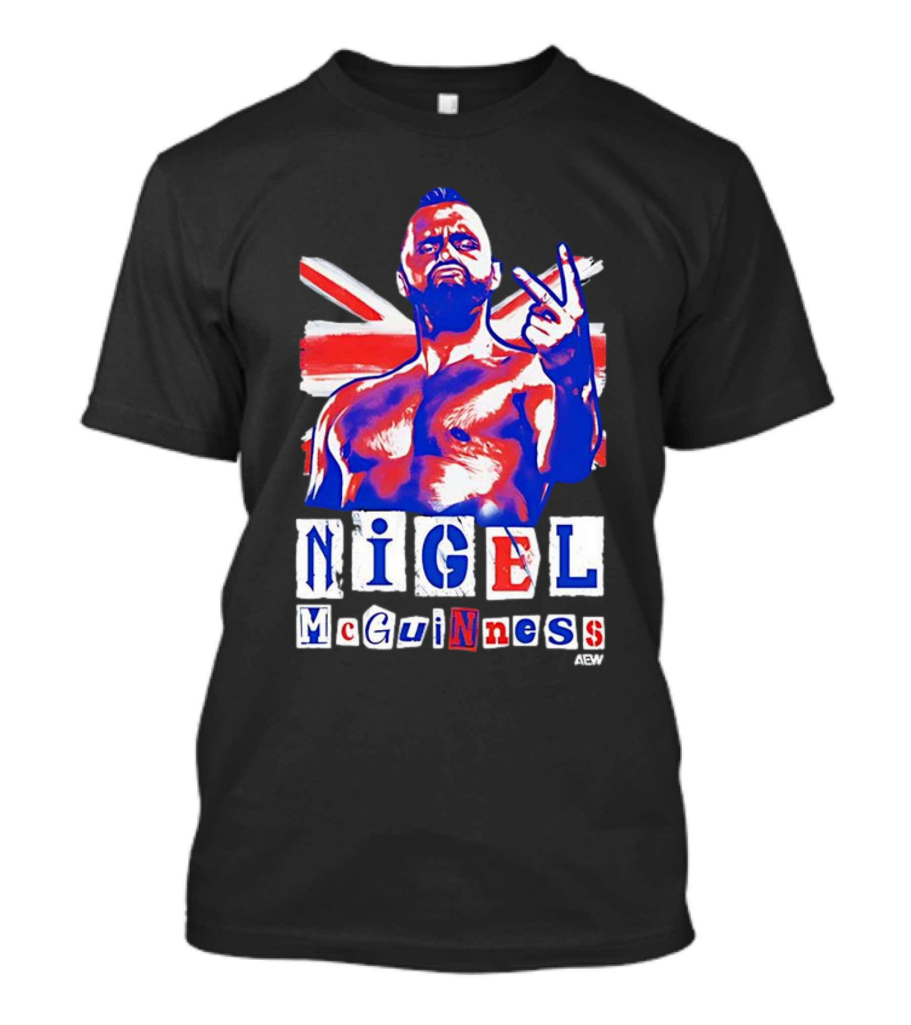 NIGEL McGUINNESS AEW Union Jack V Sign T-Shirt