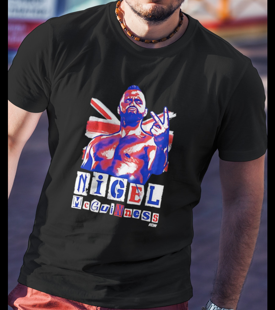 NIGEL McGUINNESS AEW Union Jack V Sign T-Shirt