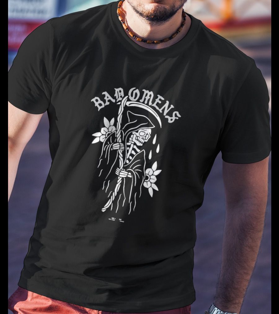 Bad Omens Skeleton Reaper With Scythe And Flowers T-Shirt