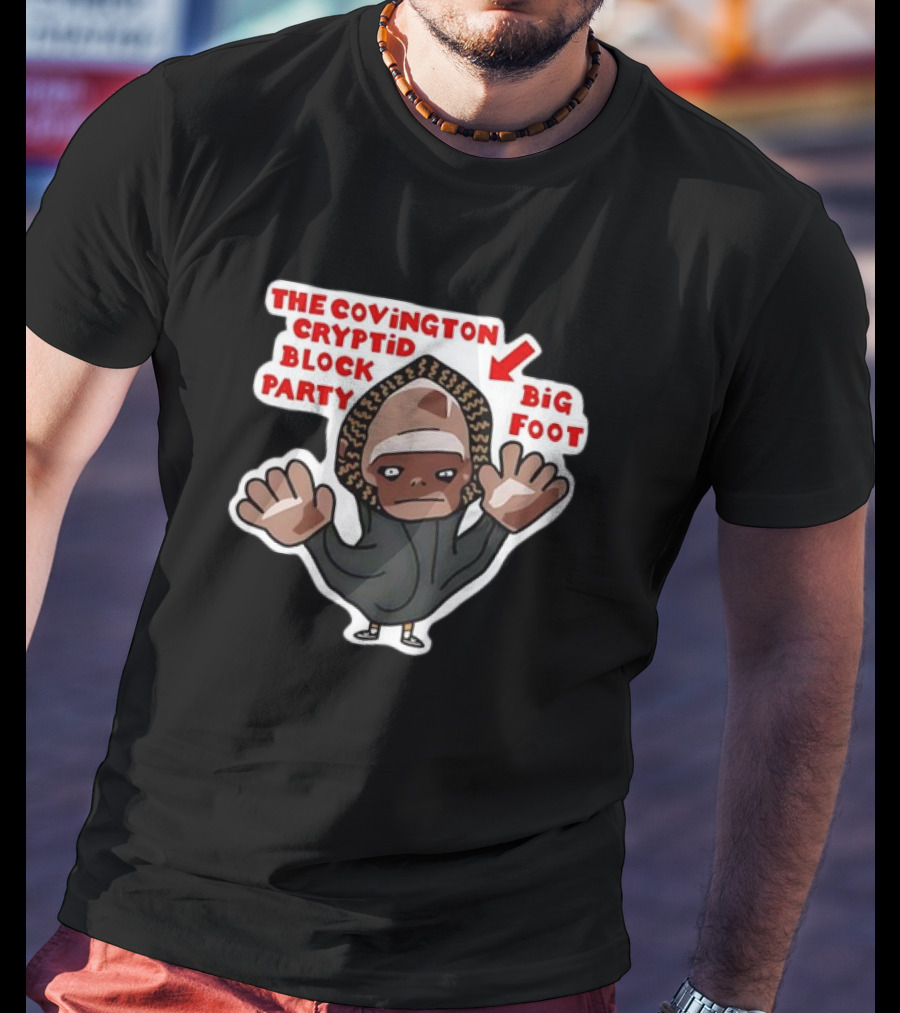 The Covington Cryptid Block Party Bigfoot Character T-Shirt